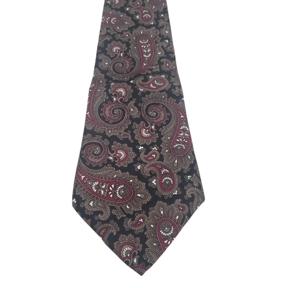 Christian Dior Mens Tie Necktie Designer Luxury Black Red Paisley Italian Silk‎